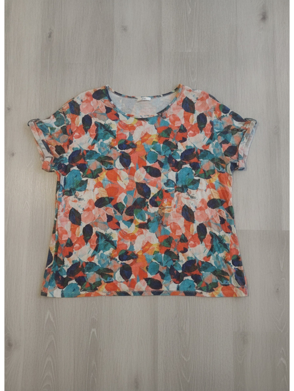 Colorful Abstract Floral Print Relaxed Short Sleeve Top
